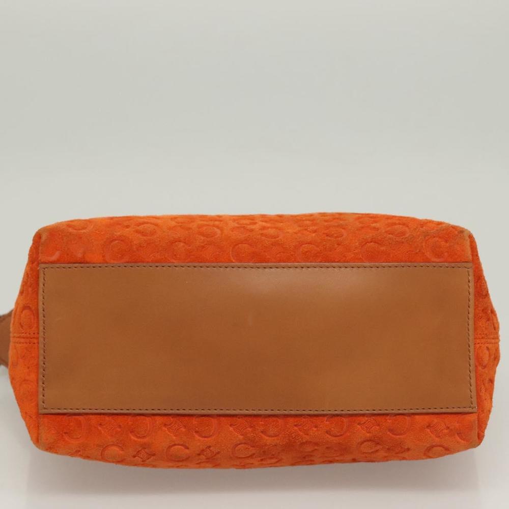 CELINE C Macadam Canvas Hand Bag Suede Orange Silver Auth bs27483 - Picture 9 of 16